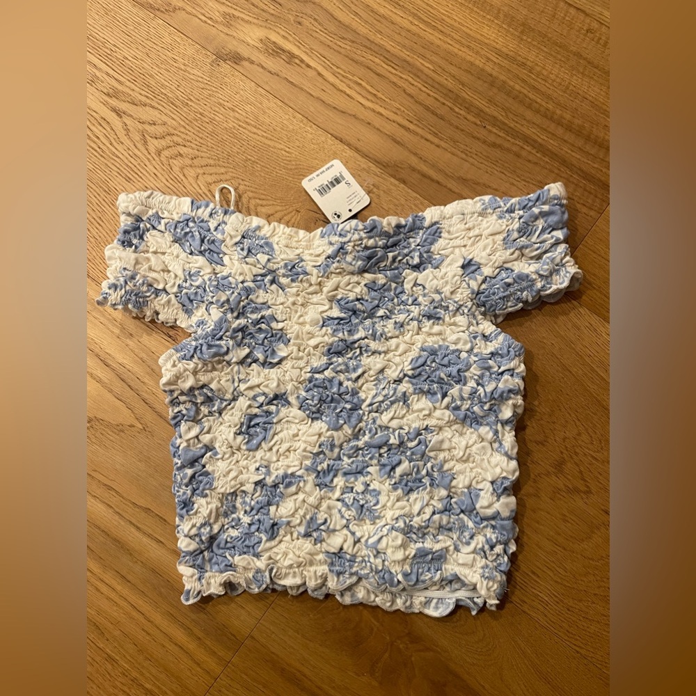 Free People tap size small and white and blue crop top